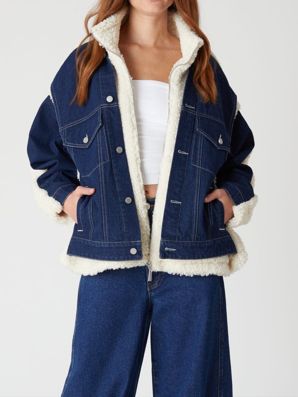 blank nyc feeling frosty coat Size S New Denim Sherpa Trucker Jacket